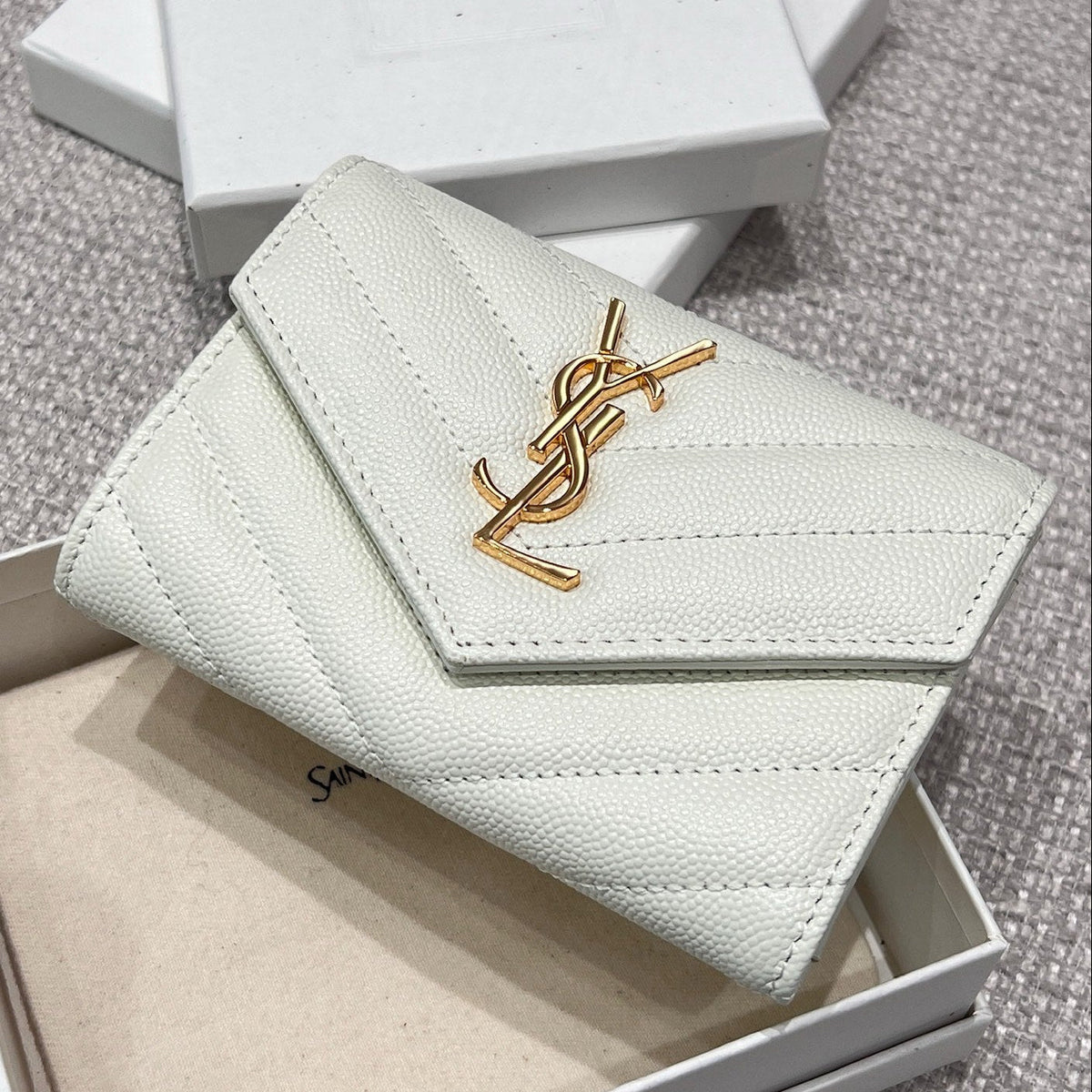 YSL 2026 Cassandre Matelassé Envelope Wallet 13cm Calfskin