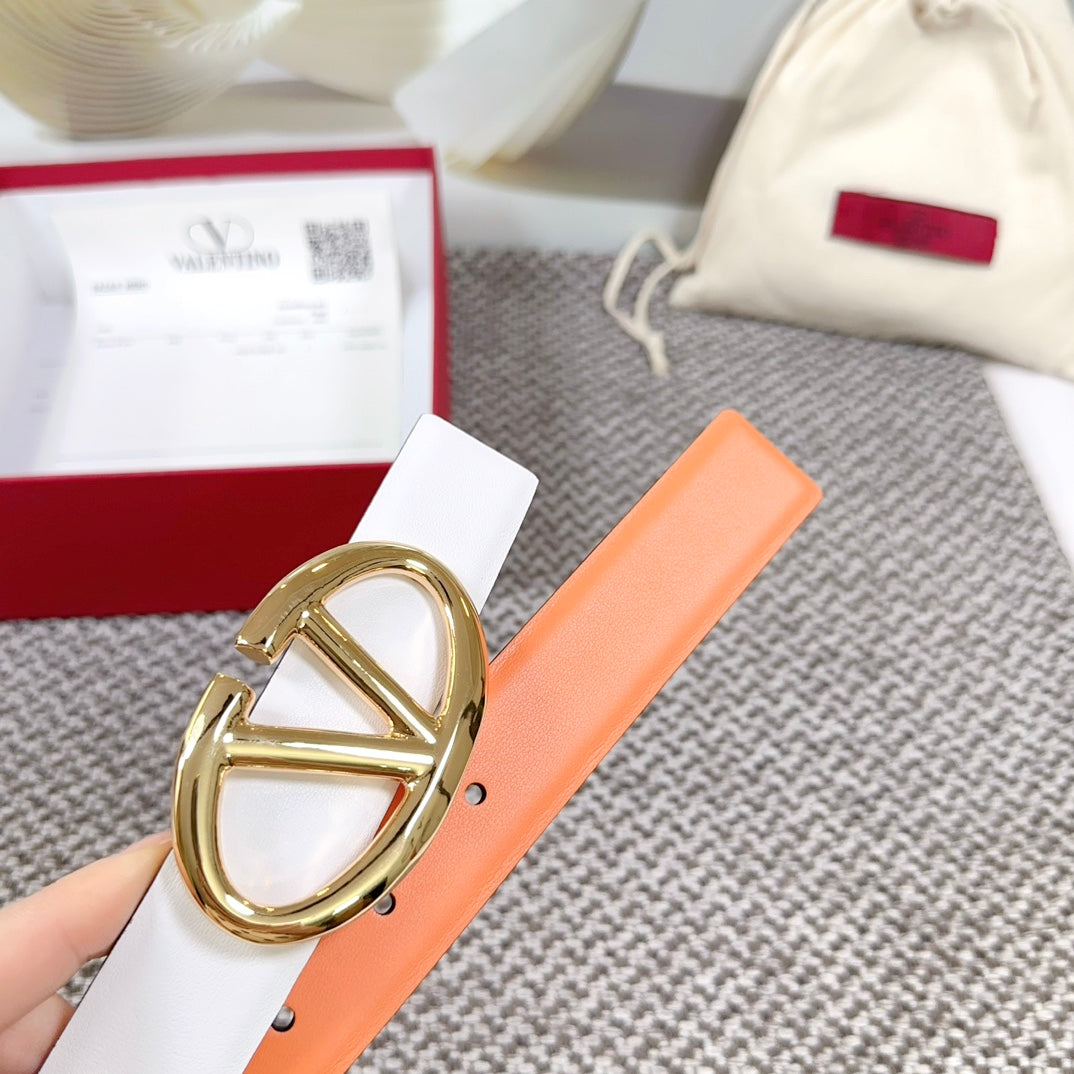 The Bold Edition Reversible Belt 30mm White Brown Calfskin Gold Buckle