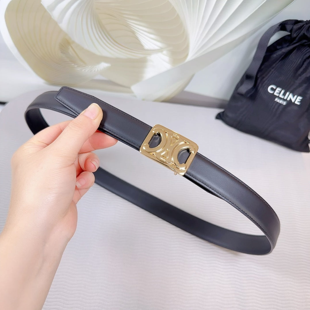 CL MEDIUM 25MM REVERSIBLE FRAMED TRIOMPHE BELT BLACK CALFSKIN LIGHT GOLD HARDWARE