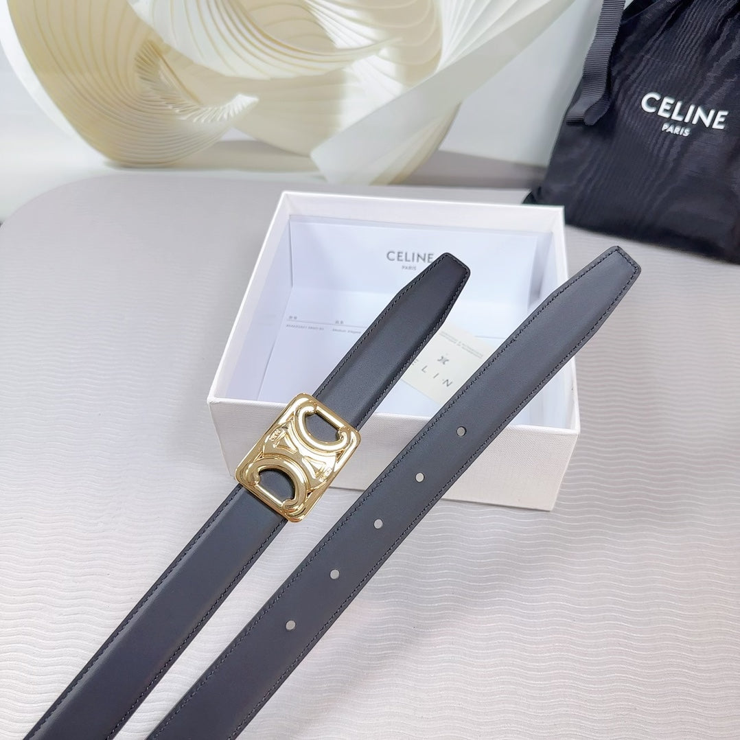 CL MEDIUM 25MM REVERSIBLE FRAMED TRIOMPHE BELT BLACK CALFSKIN LIGHT GOLD HARDWARE