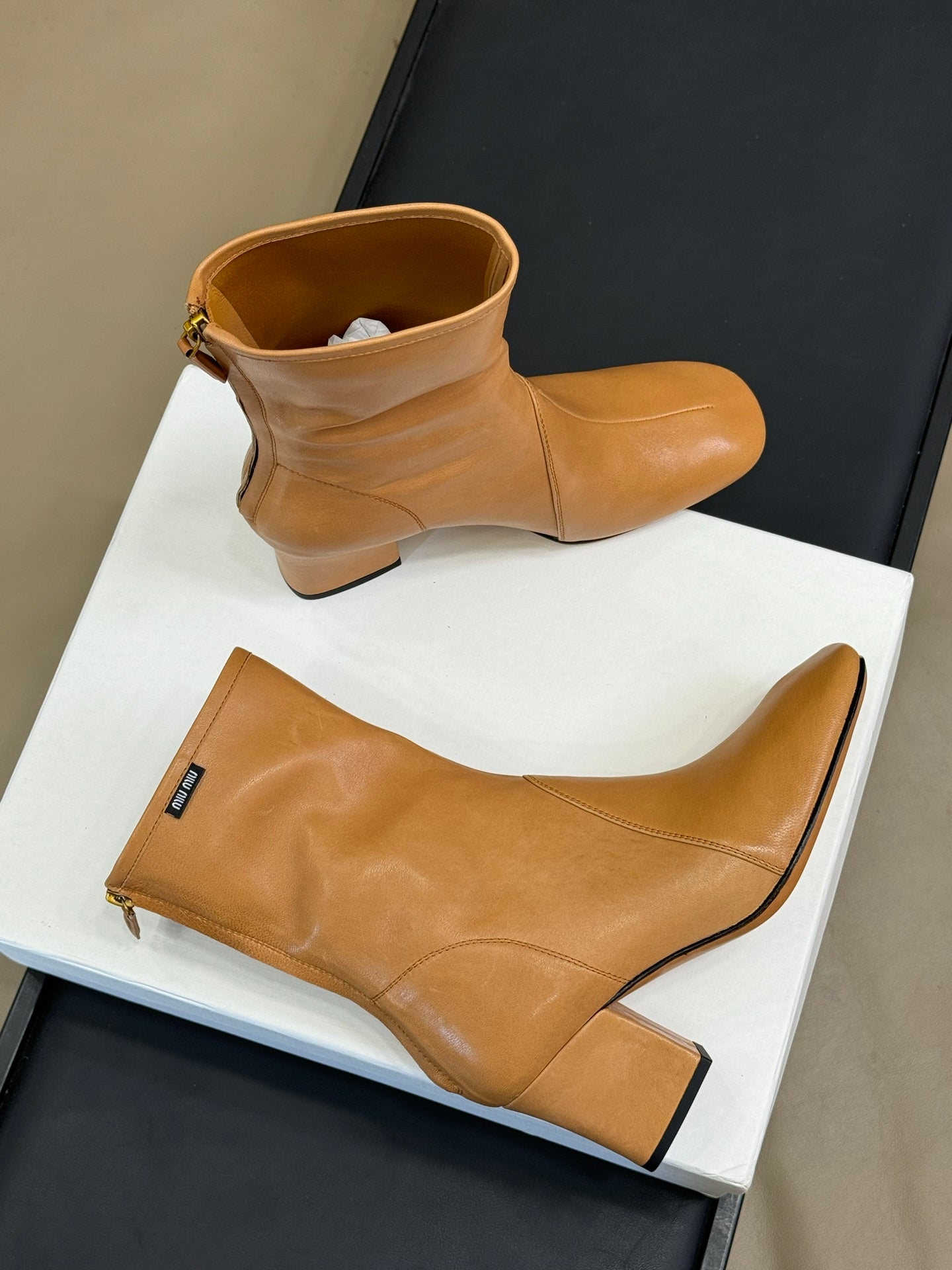 MiuMiu ankle boots caramel yellow cowhide 521945