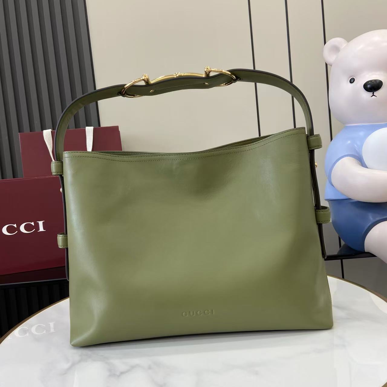 Gucci 25 Beatrix Handbag 40cm Green Smooth Cowhide 292565