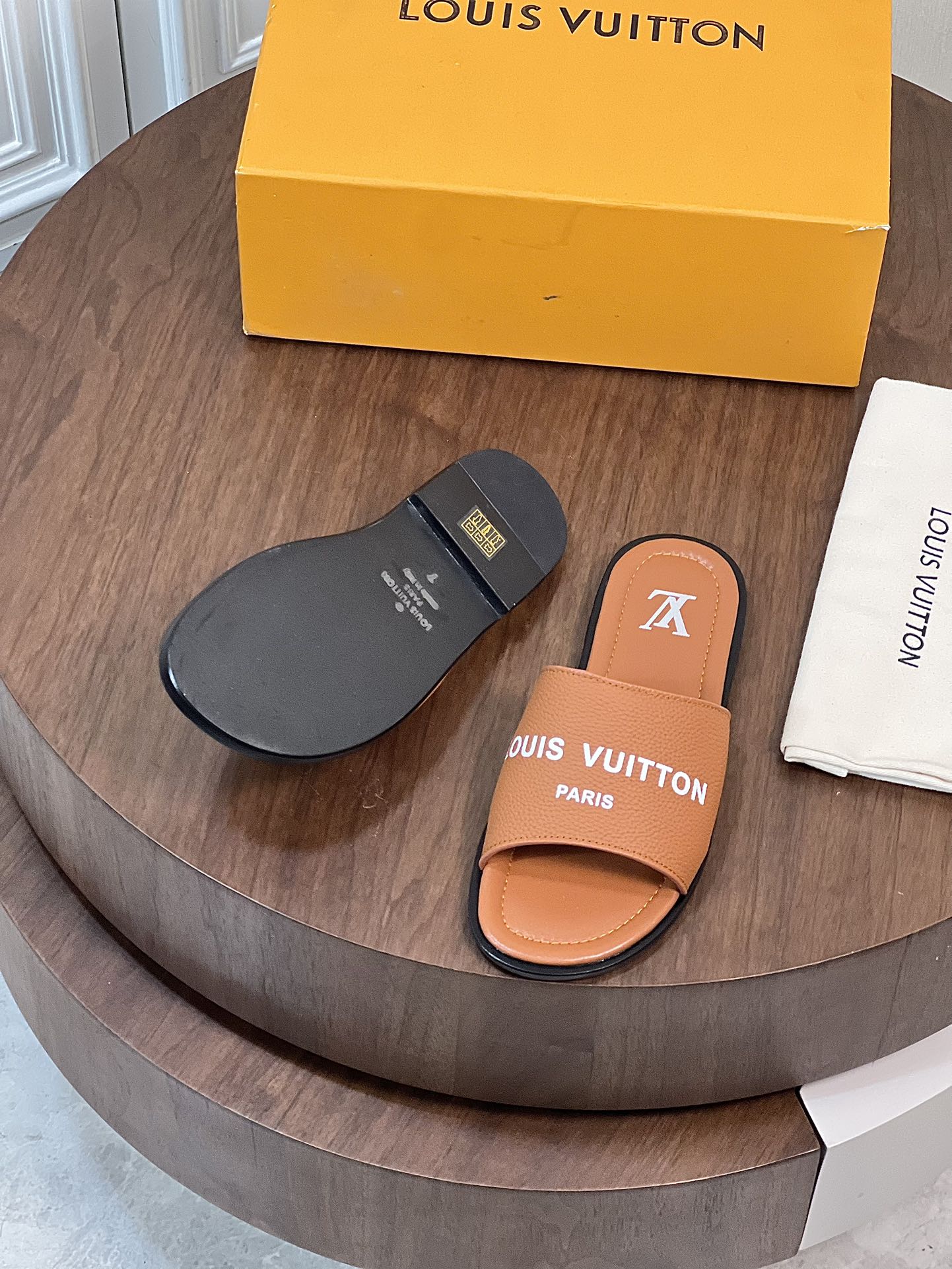 LV MULE IN CARROT ORANGE CALFSKIN