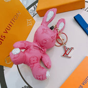 LV Pink Rabbit Charm With Rhinestone Accents