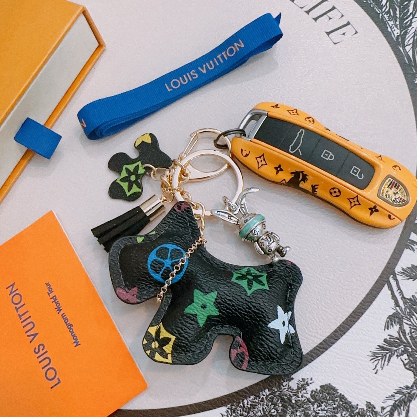 LV Black Dog-Shaped Bag Charm