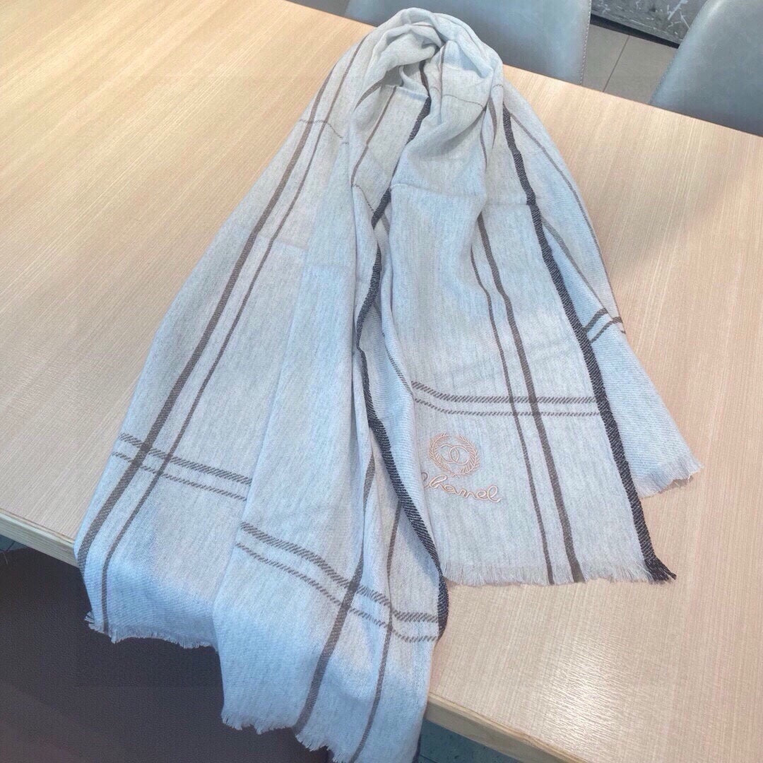 CC Scarf 190 CM In Light Grey With Brown Stripes Cashmere 411650