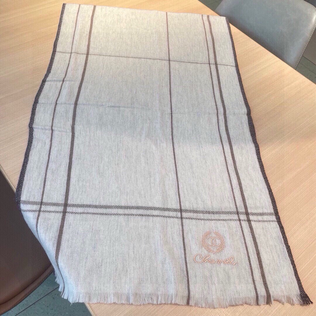 CC Scarf 190 CM In Light Grey With Brown Stripes Cashmere 411650
