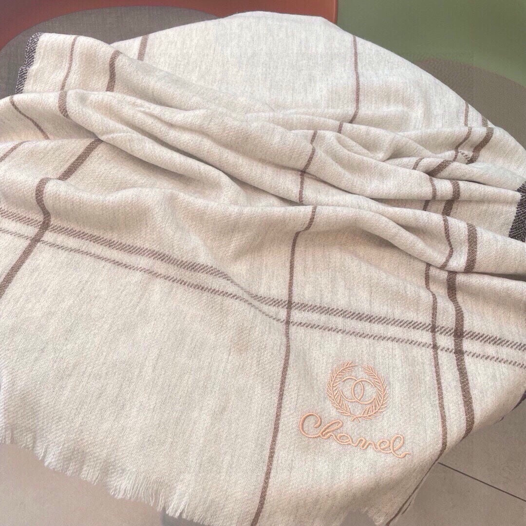 CC Scarf 190 CM In Light Grey With Brown Stripes Cashmere 411650