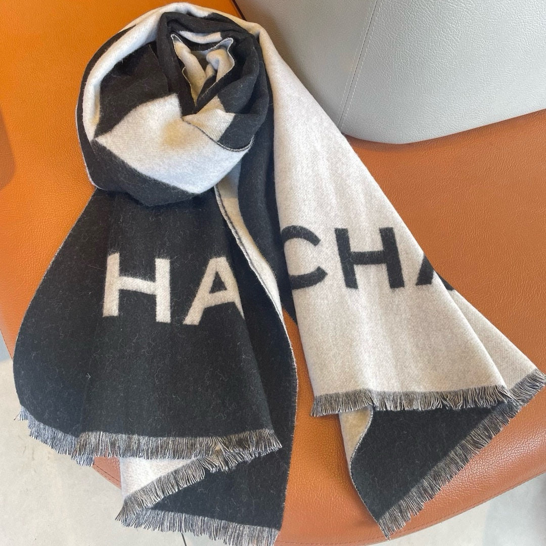 CC Scarf 200 CM In Black Mix White Cashmere  422791