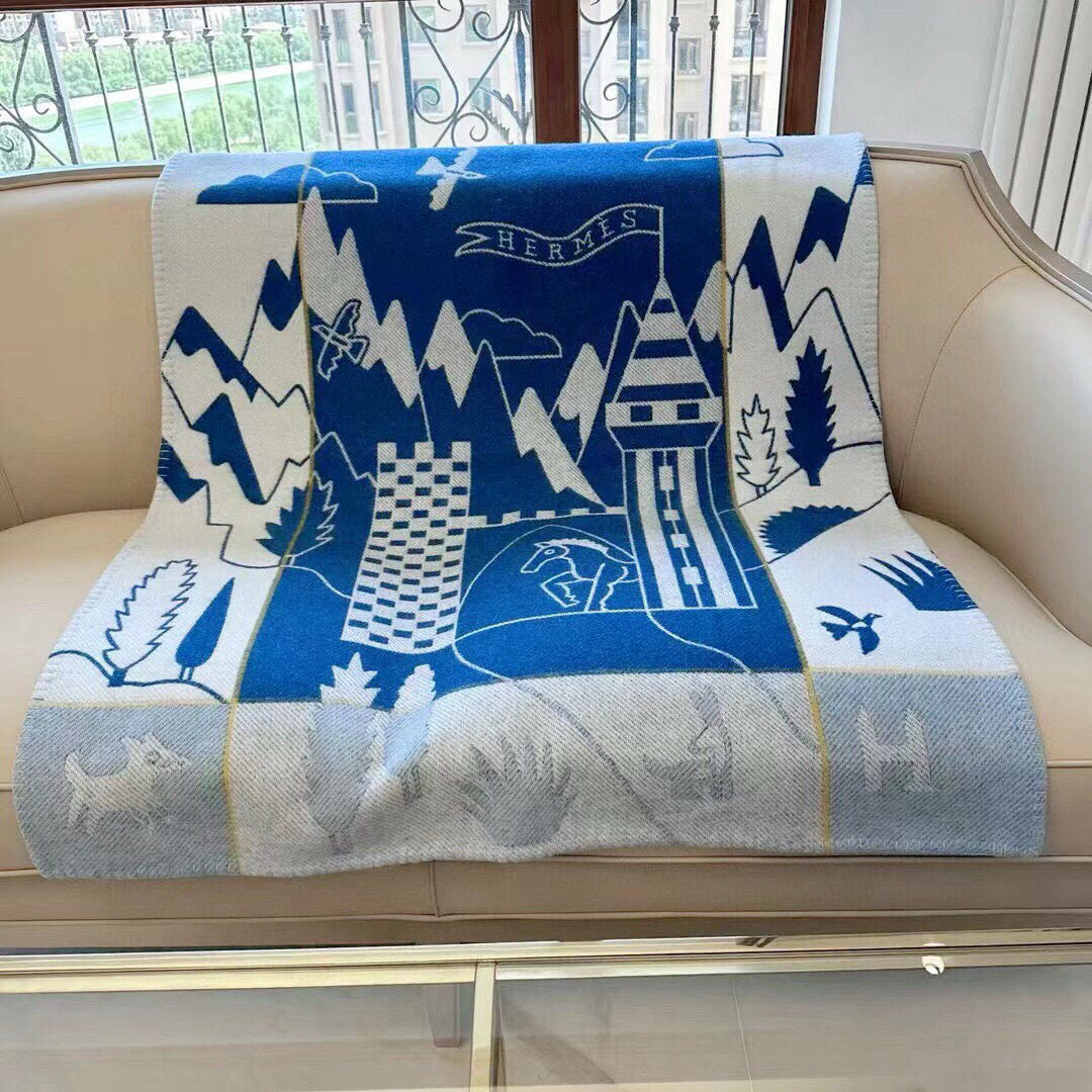 HM Avalon Epopee Blanket Blue Cashmere Wool 524202