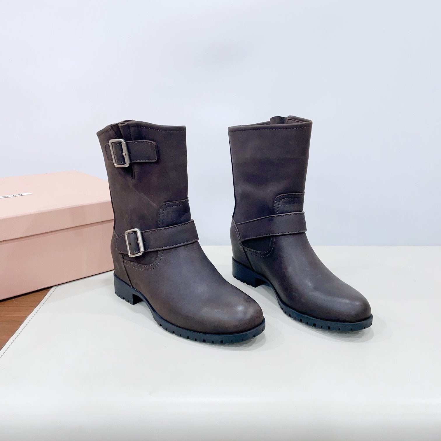 Miu Short Boots Dark Moccha Calfskin
