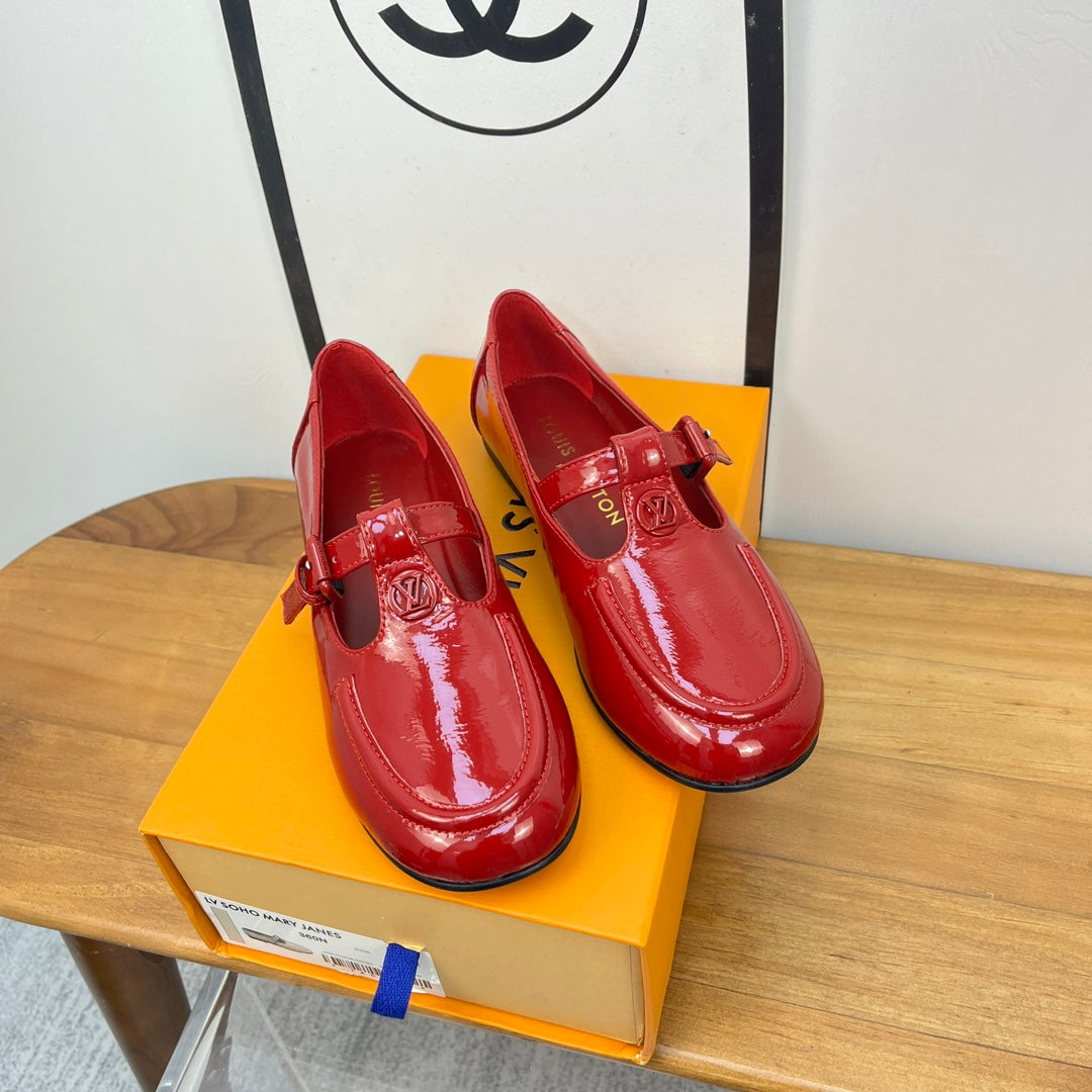 LV Soho Flat Mary Jane Red Calfskin