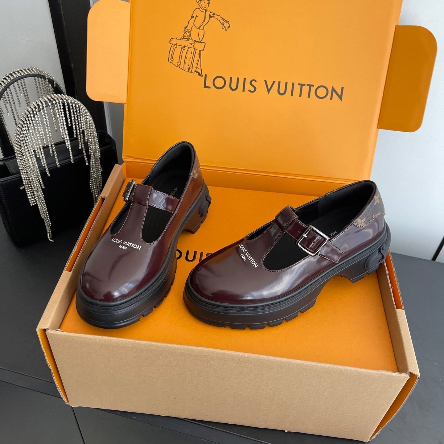 LV 26ss Platform Mary Jane Burgundy Patent Leather 631499