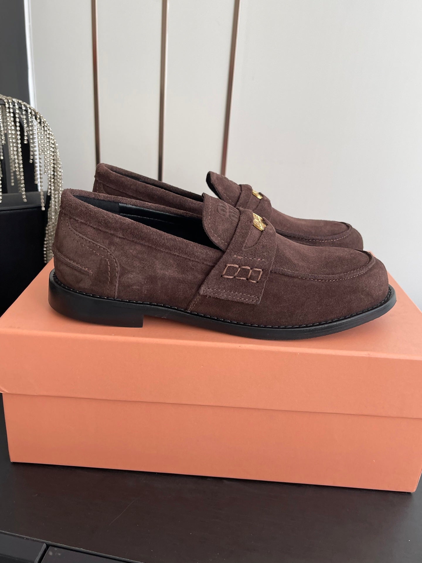 MIU 26 Casual Loafers Dark Brown Suede 631624