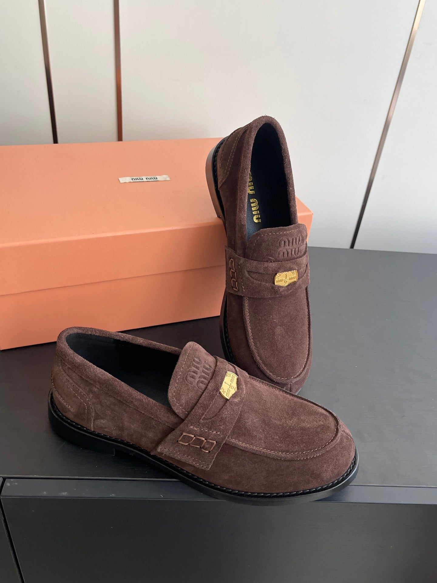 MIU 26 Casual Loafers Dark Brown Suede 631624