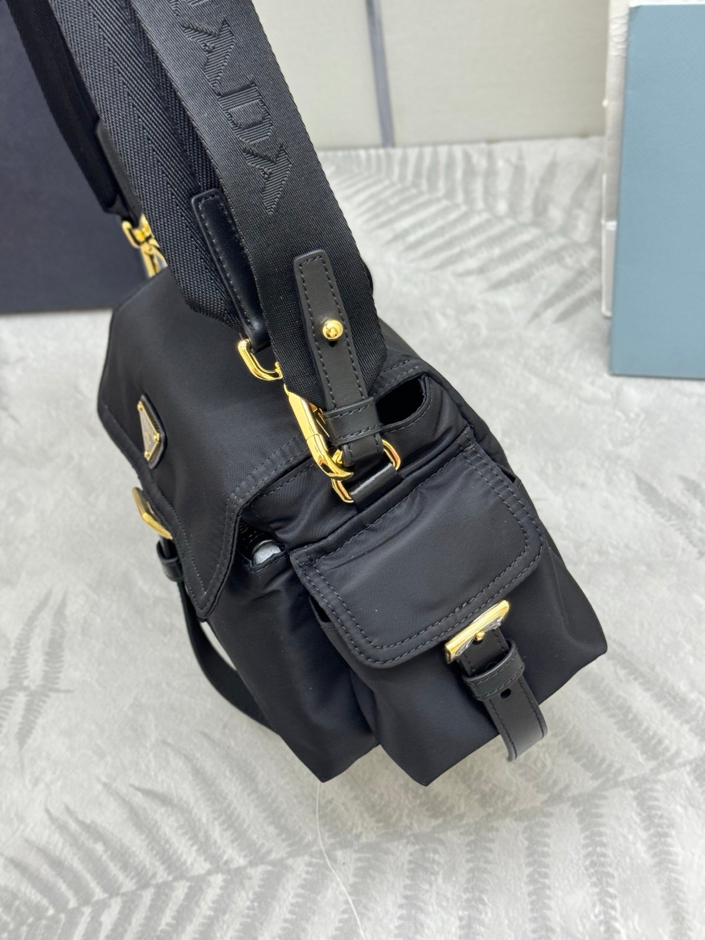 Prada 2026 Explore Shoulder Bag 30cm With Flap Black Re-Nylon
