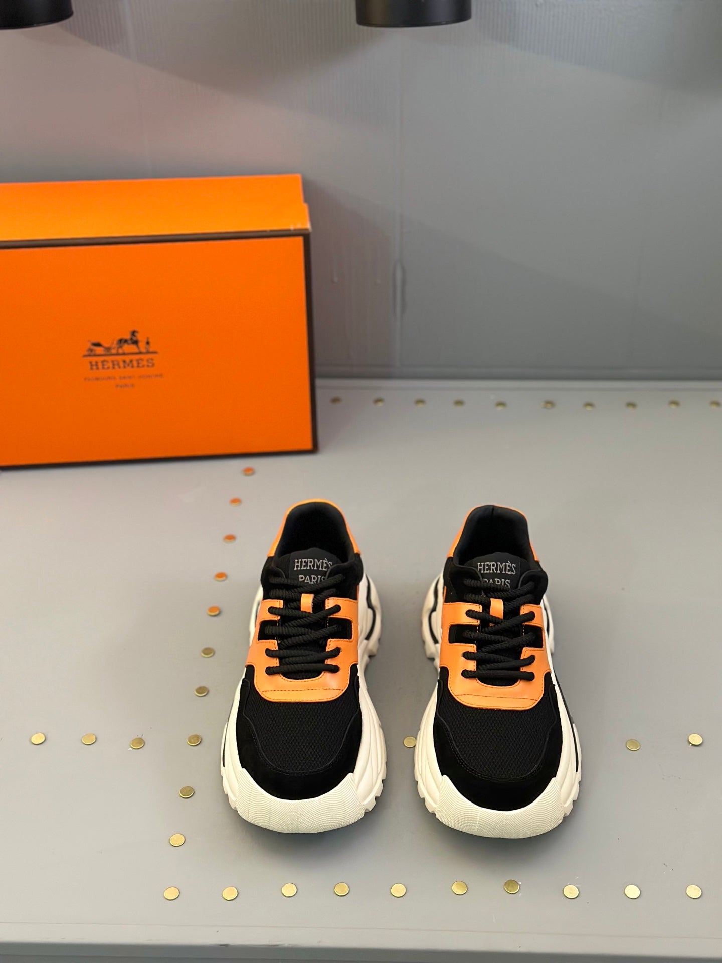 HM Men's Sneaker Black Orange Mesh Calfskin 541264