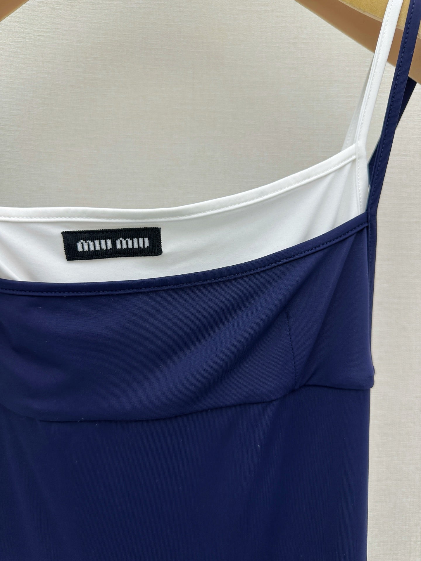 MiuMiu 2026 Slip Dress Navy White Cotton 648439