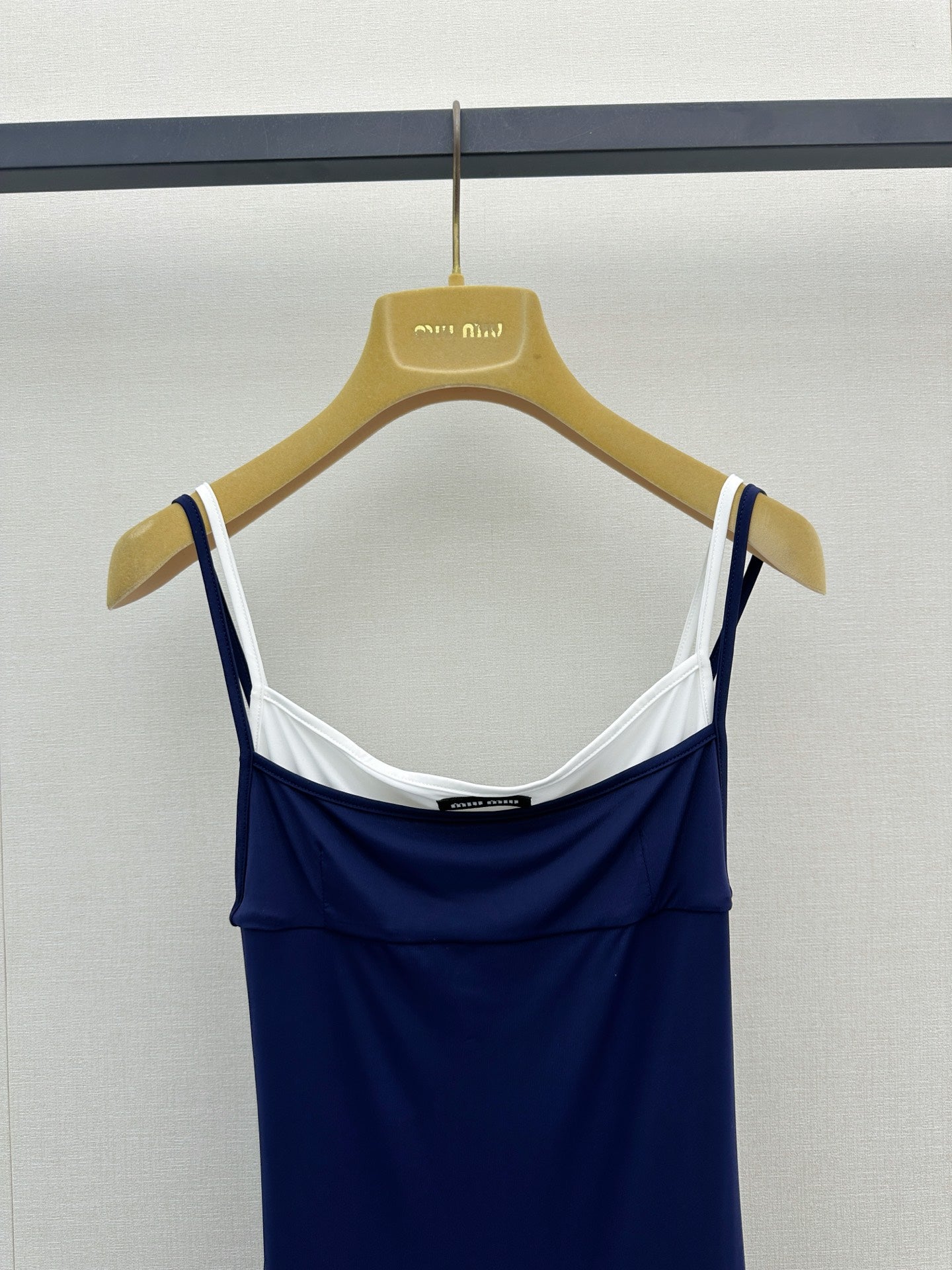 MiuMiu 2026 Slip Dress Navy White Cotton 648439