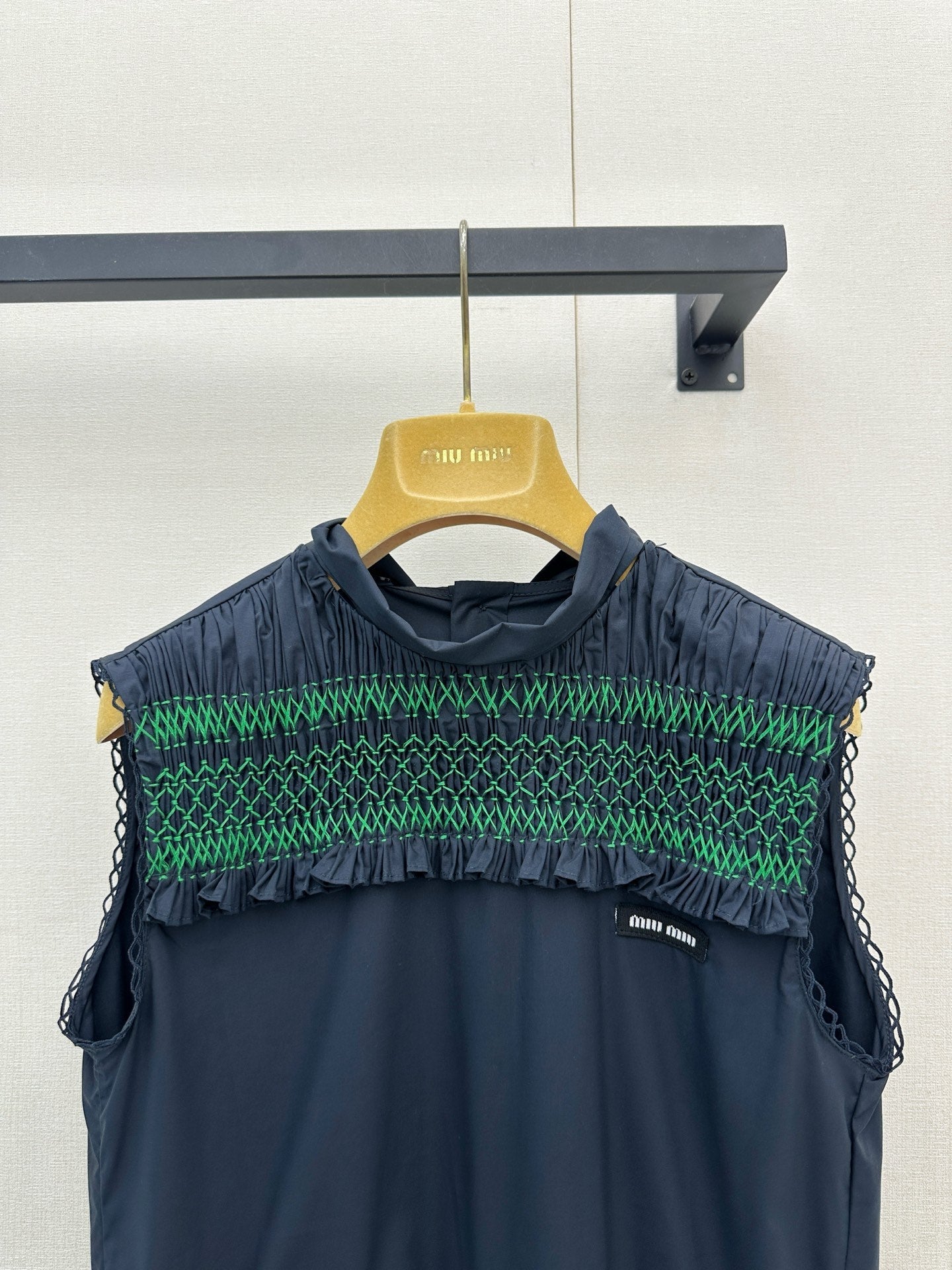 MiuMiu 2026 Sleeveless Dress Navy Green Cotton 648450