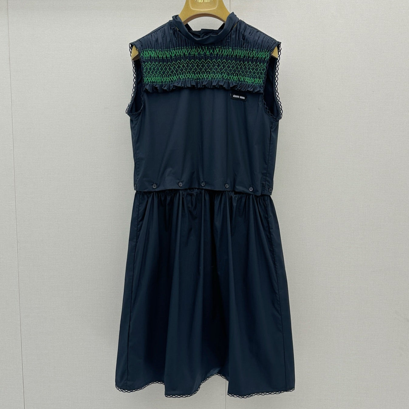 MiuMiu 2026 Sleeveless Dress Navy Green Cotton 648450