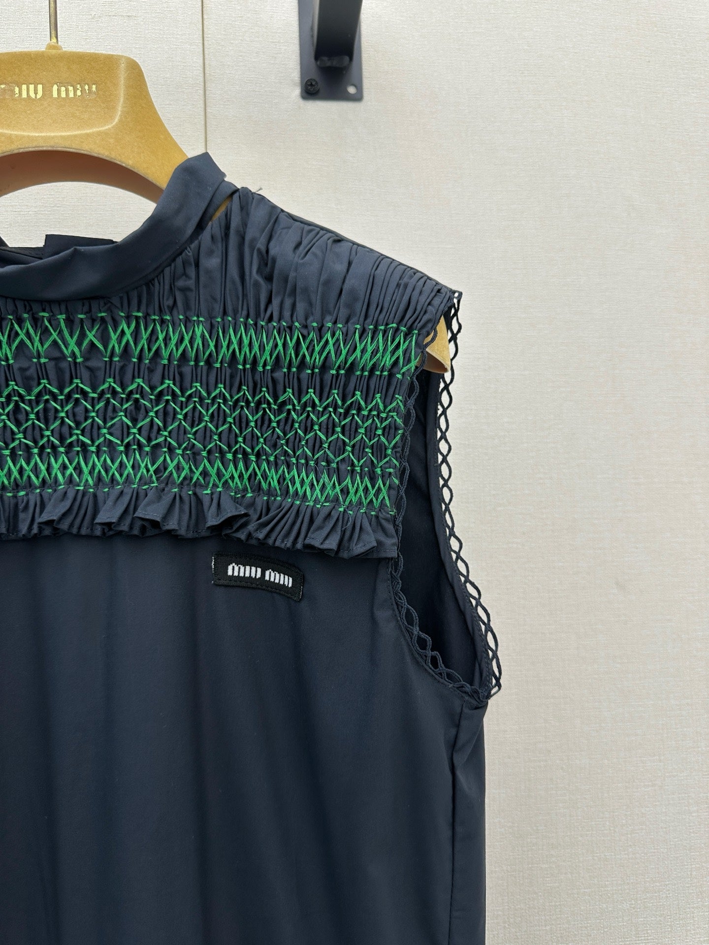 MiuMiu 2026 Sleeveless Dress Navy Green Cotton 648450