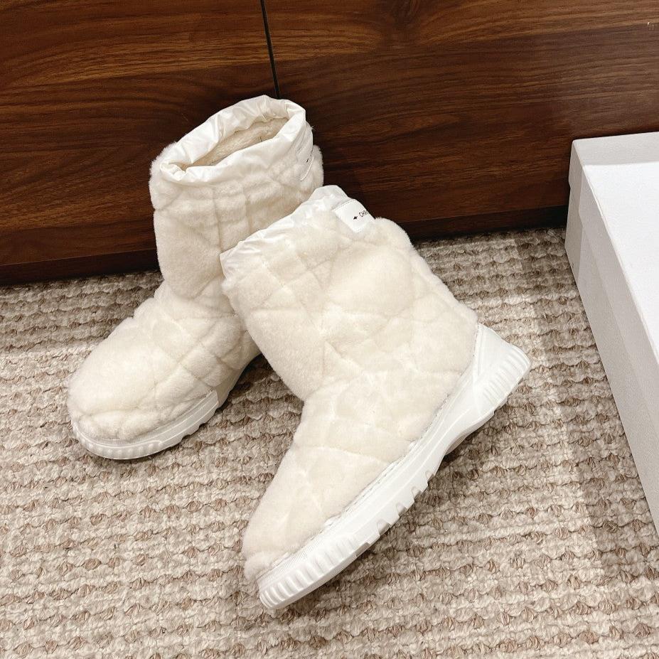 CD Ankle Boots White Fleece And Windbreaker Fabric