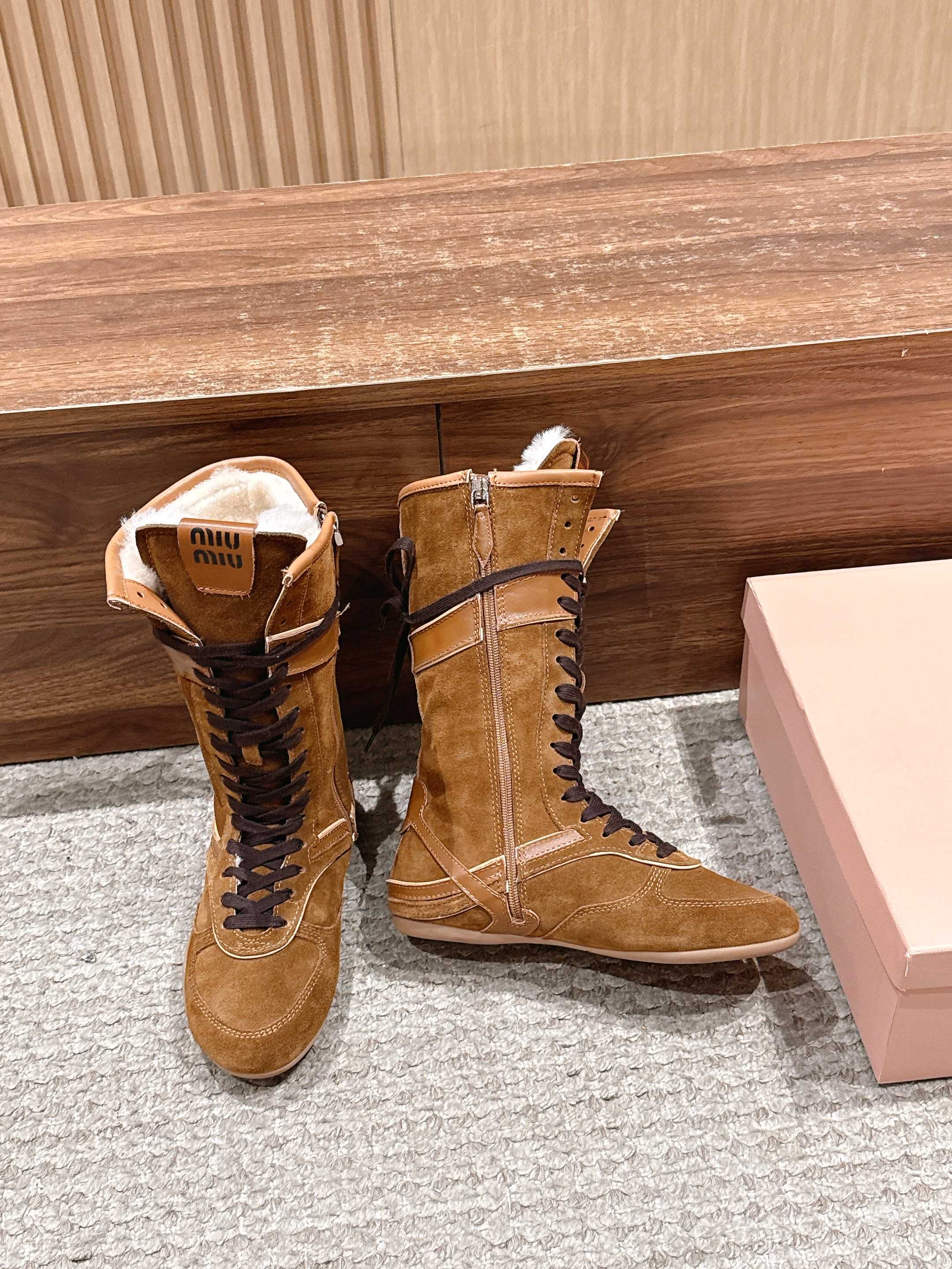 Miumiu 25 Boot Brown Suede Calfskin 553693