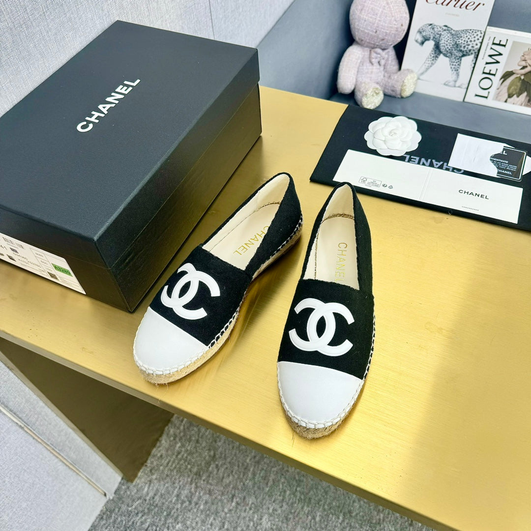 espadrilles black fabric white calfskin