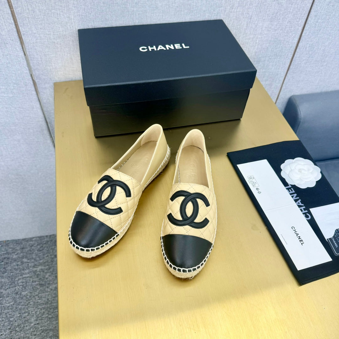 espadrilles beige black quilted calfskin