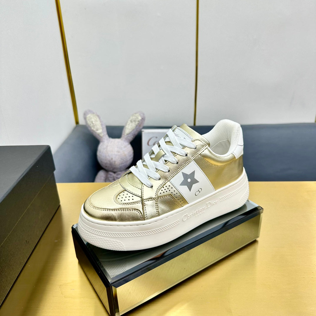 CD Star Platform Sneaker In Gold Mix White Calfskin 111092