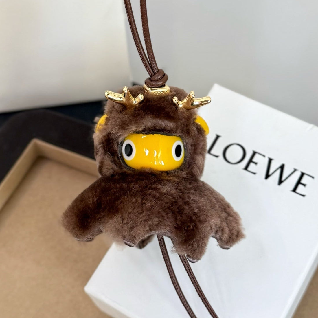 Loewe Puzz Little Elf Reindeer Charm Brown Yellow Wool