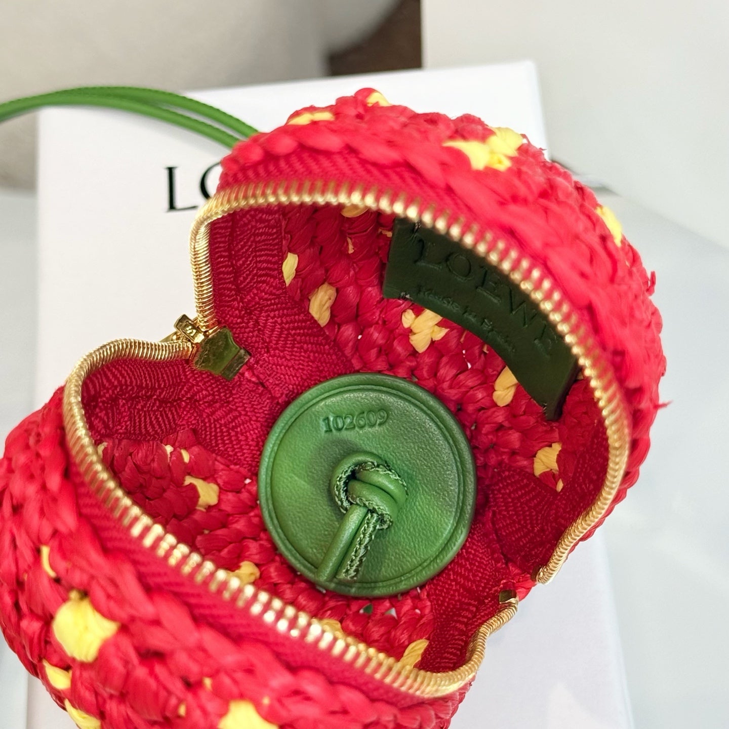 Loewe Raffia Calfskin Strawberry Charm