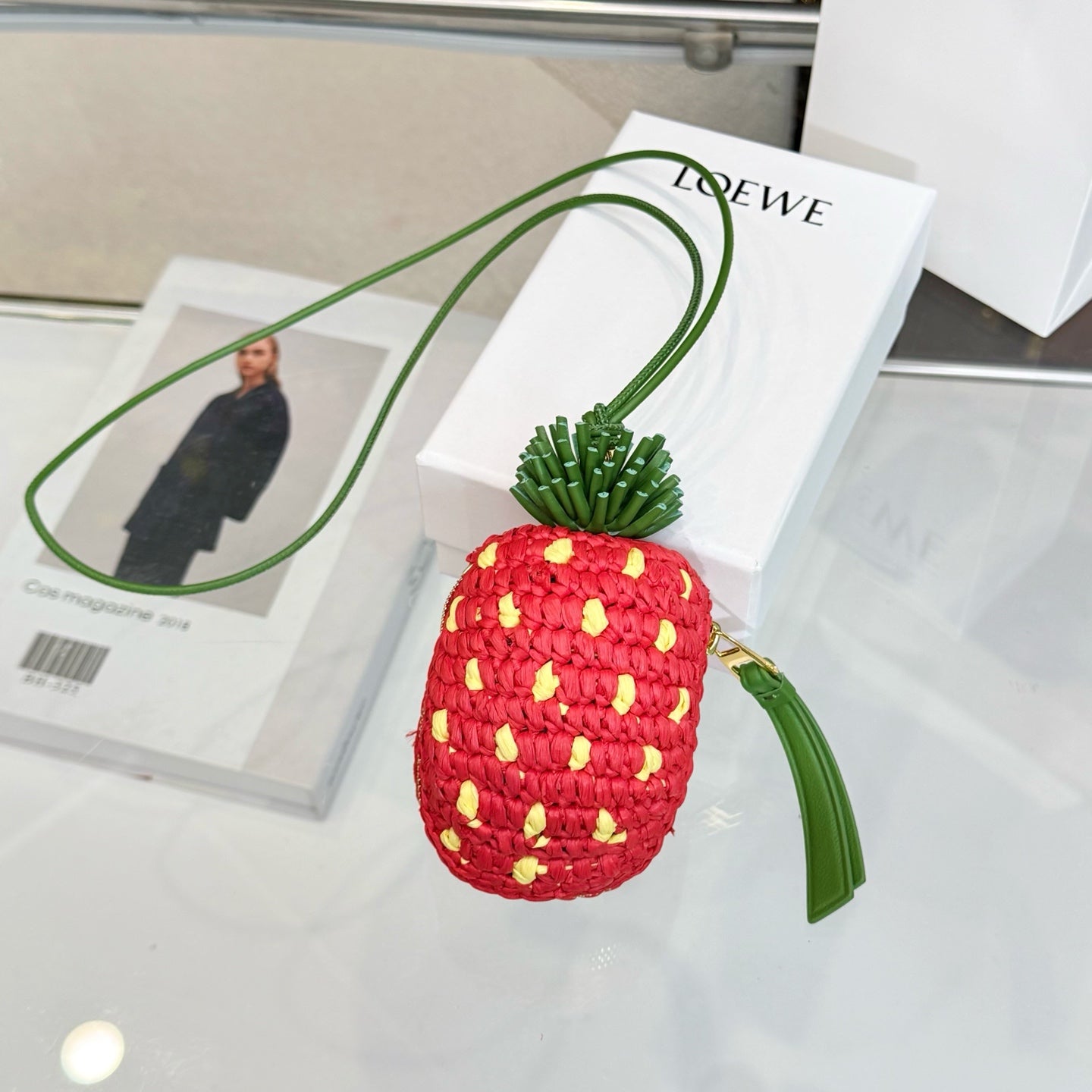 Loewe Raffia Calfskin Strawberry Charm