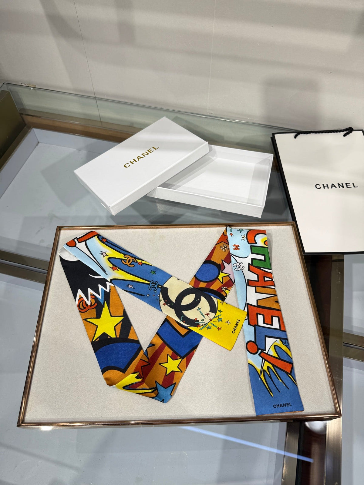 Chanel 2026 Bandeau Scarf 120cm Colorful Silk 215592