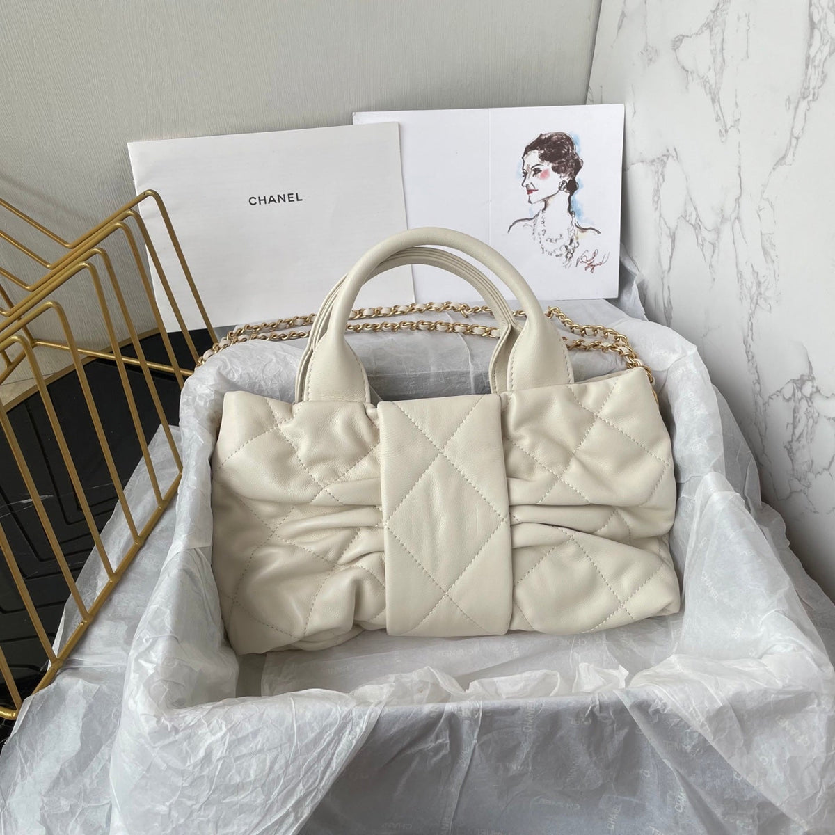 CC 25K Mini Bow Bag 26cm White Calfskin