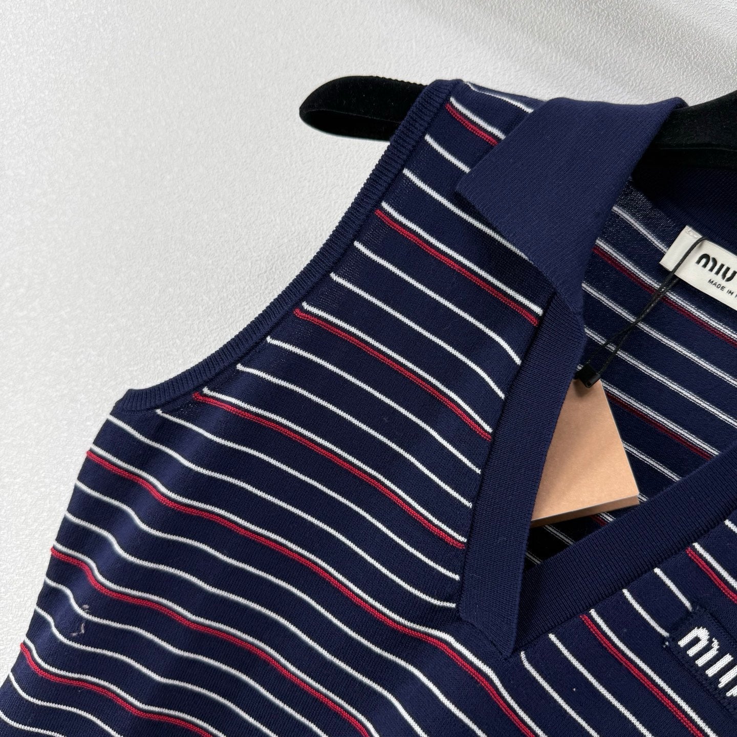 Miumiu 2026 Striped Collared Vest Tencel 395603