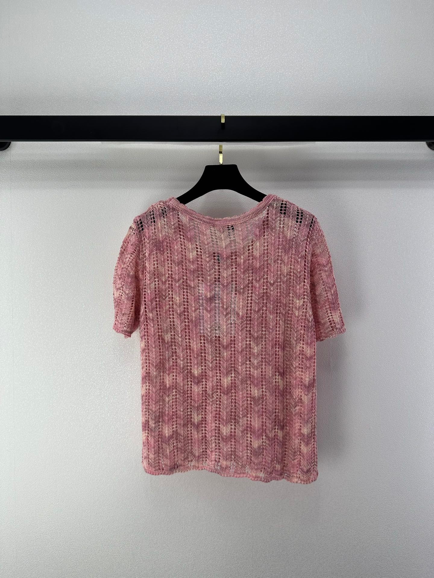 Chanel 2026 Openwork Knit Short Sleeve Pink Cotton 395623