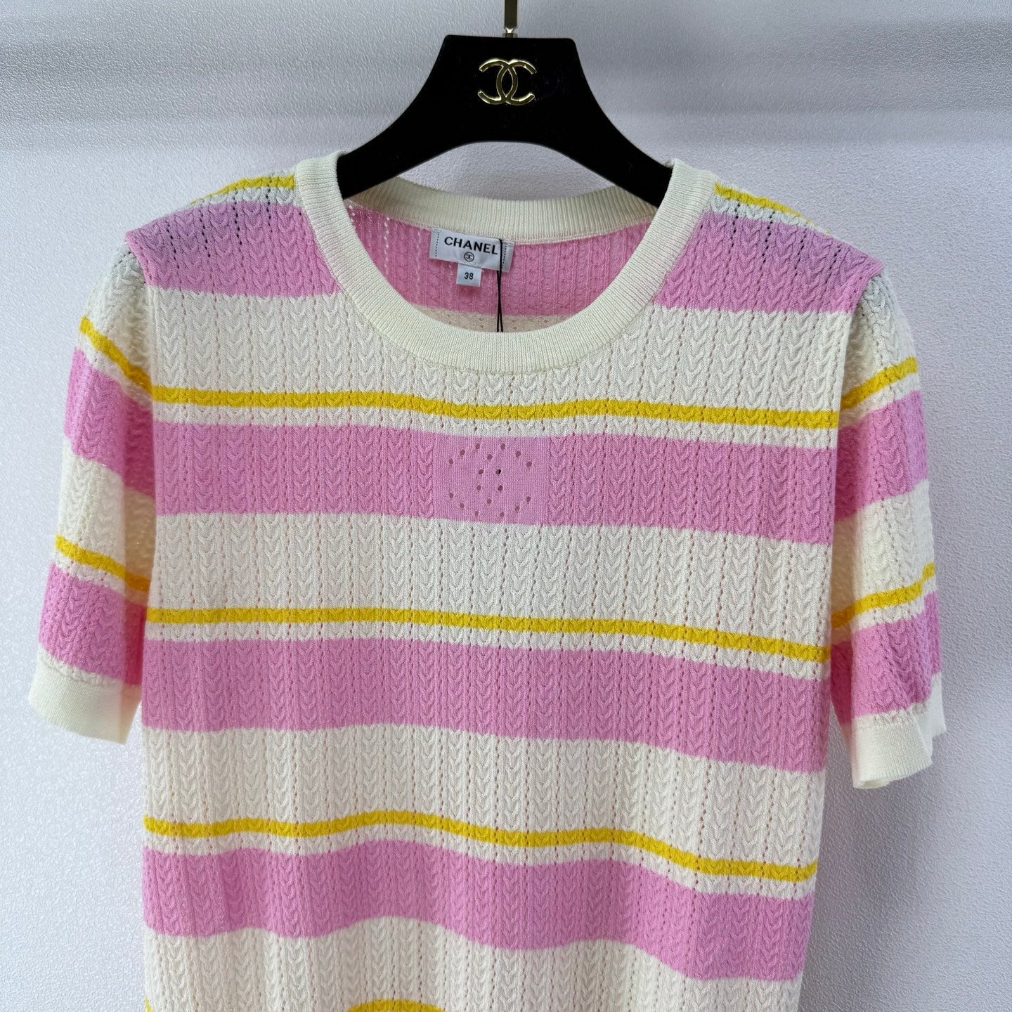 Chanel 2026 Striped Short-sleeve Top Cotton Wool Cashmere 395495