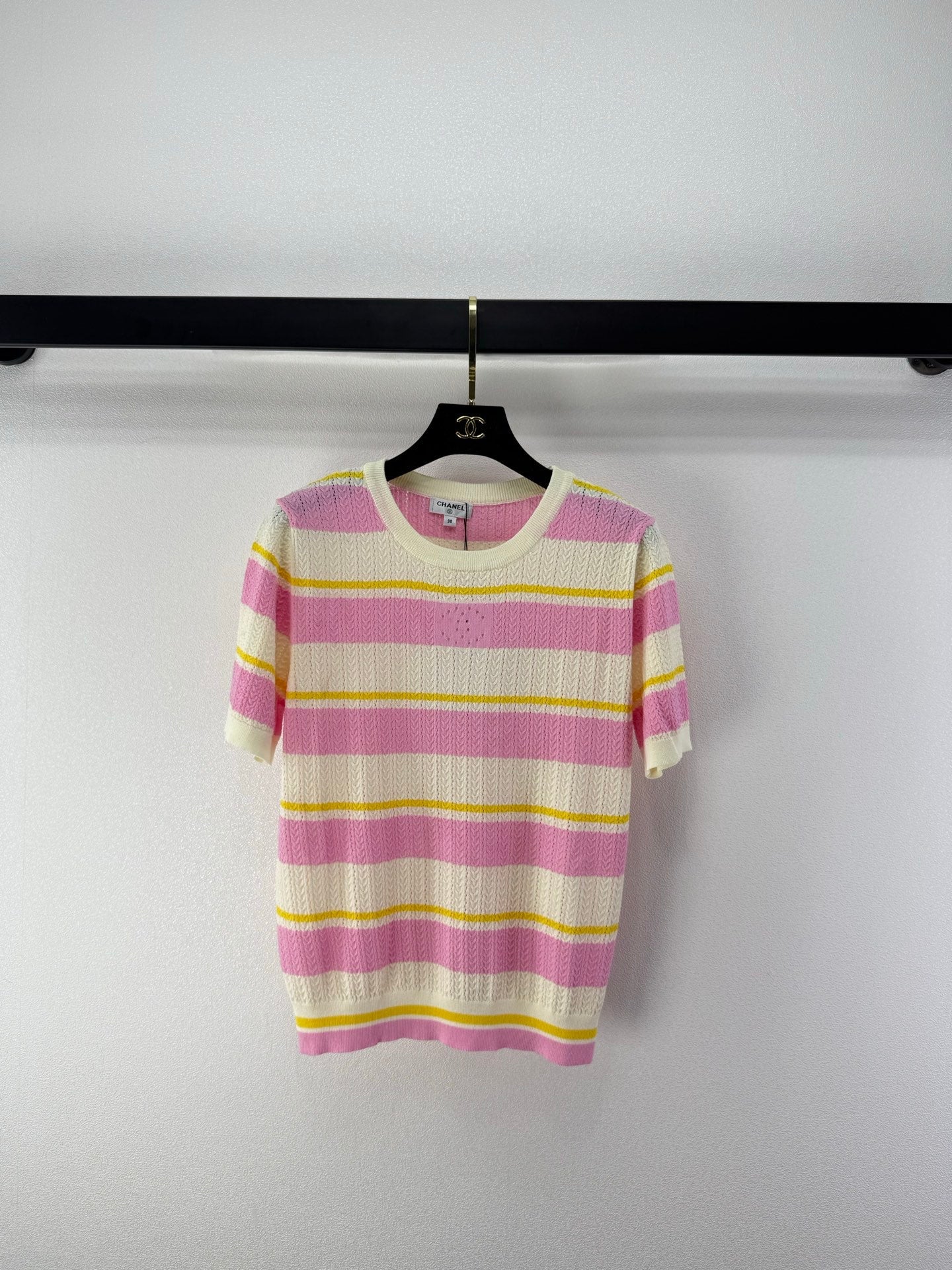 Chanel 2026 Striped Short-sleeve Top Cotton Wool Cashmere 395495