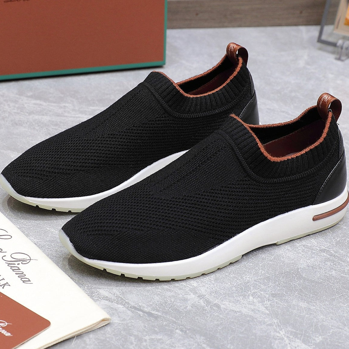 LP lady Flexy Walk Sneaker Black Wool And Calfskin 310446