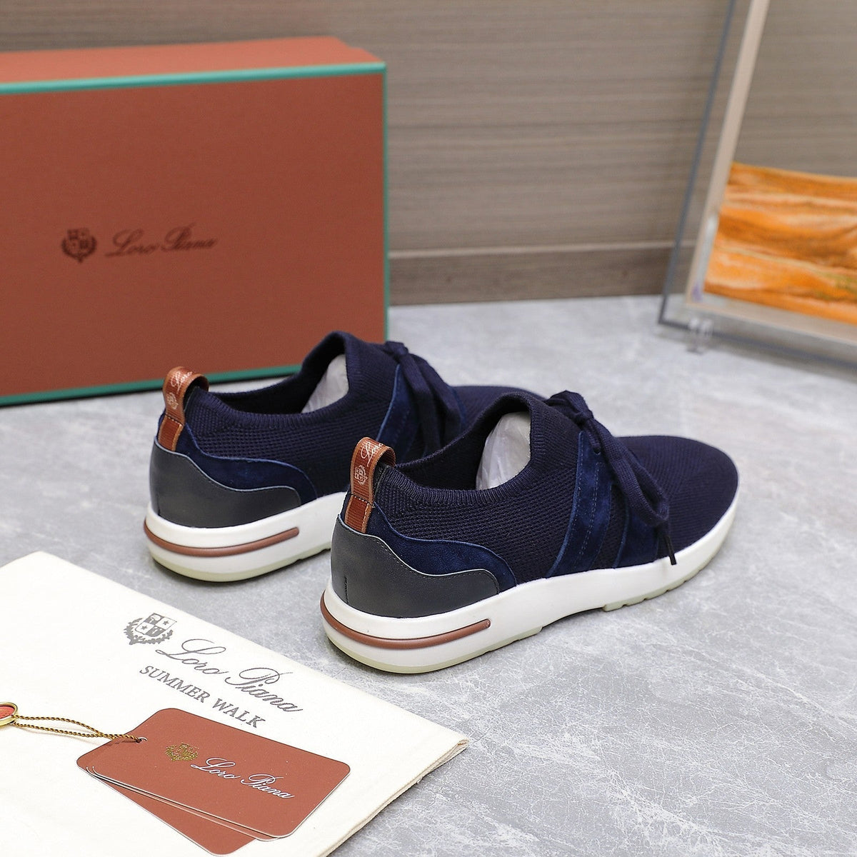 LP lady Flexy Walk Sneaker Navy Blue Wool and  Calfskin 310455