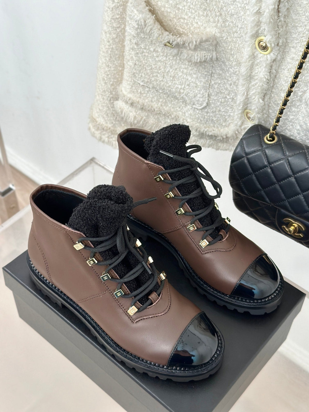 Chanel 2026 Lace-Up Combat Boots Leather Wool 188626