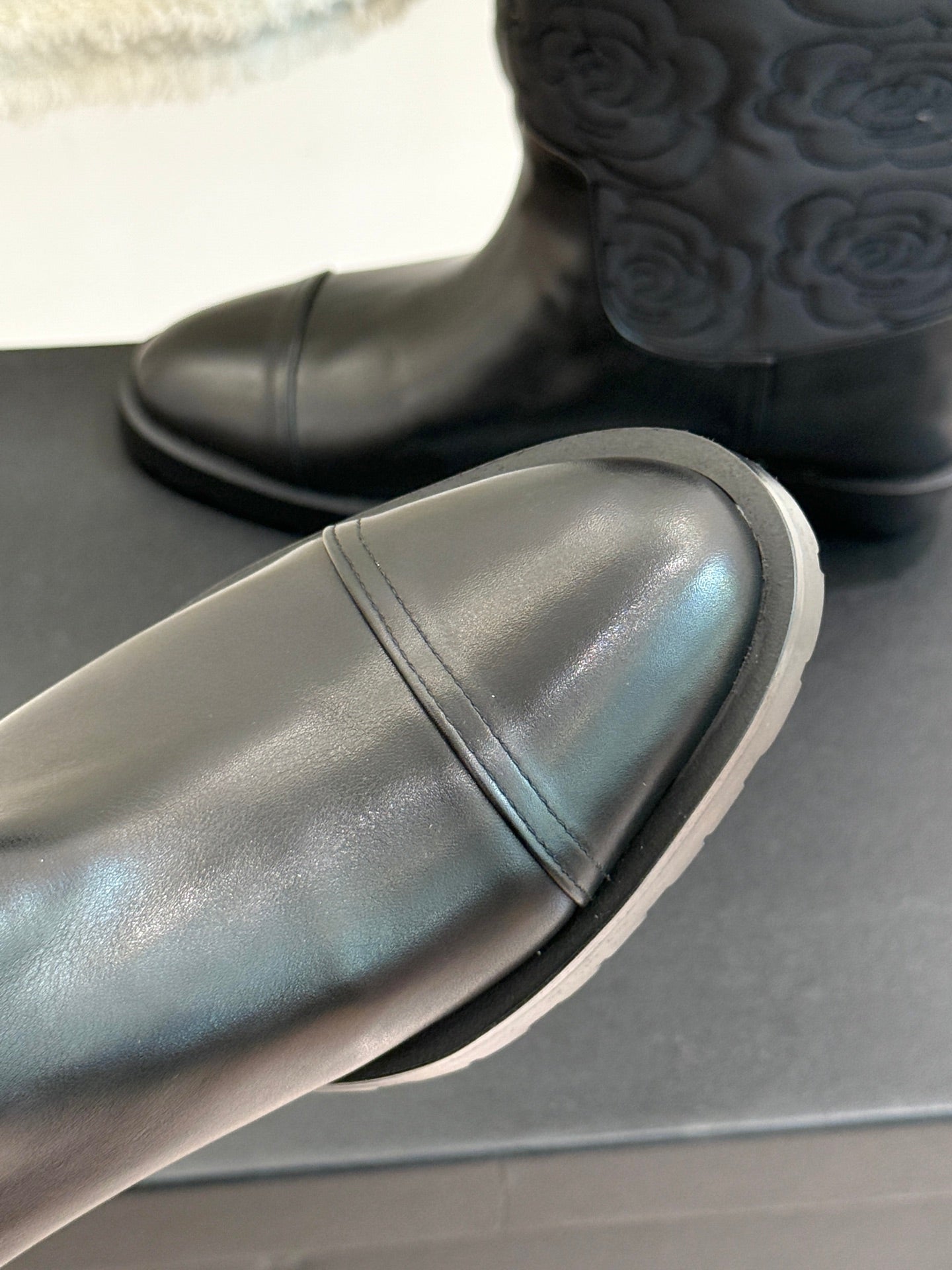 CC cowboy mid-calf boots black sheepskin denim fabric 511980