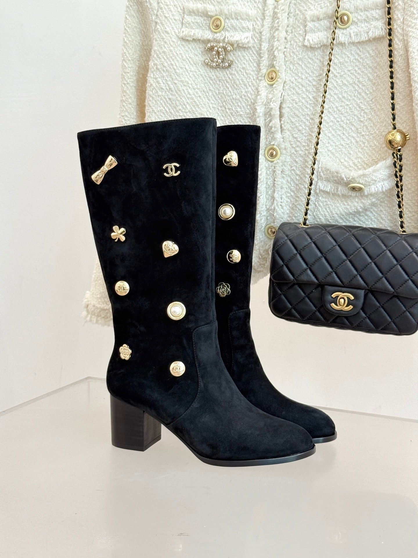 CC High Heel Boots Black Suede Mix Charm 512032
