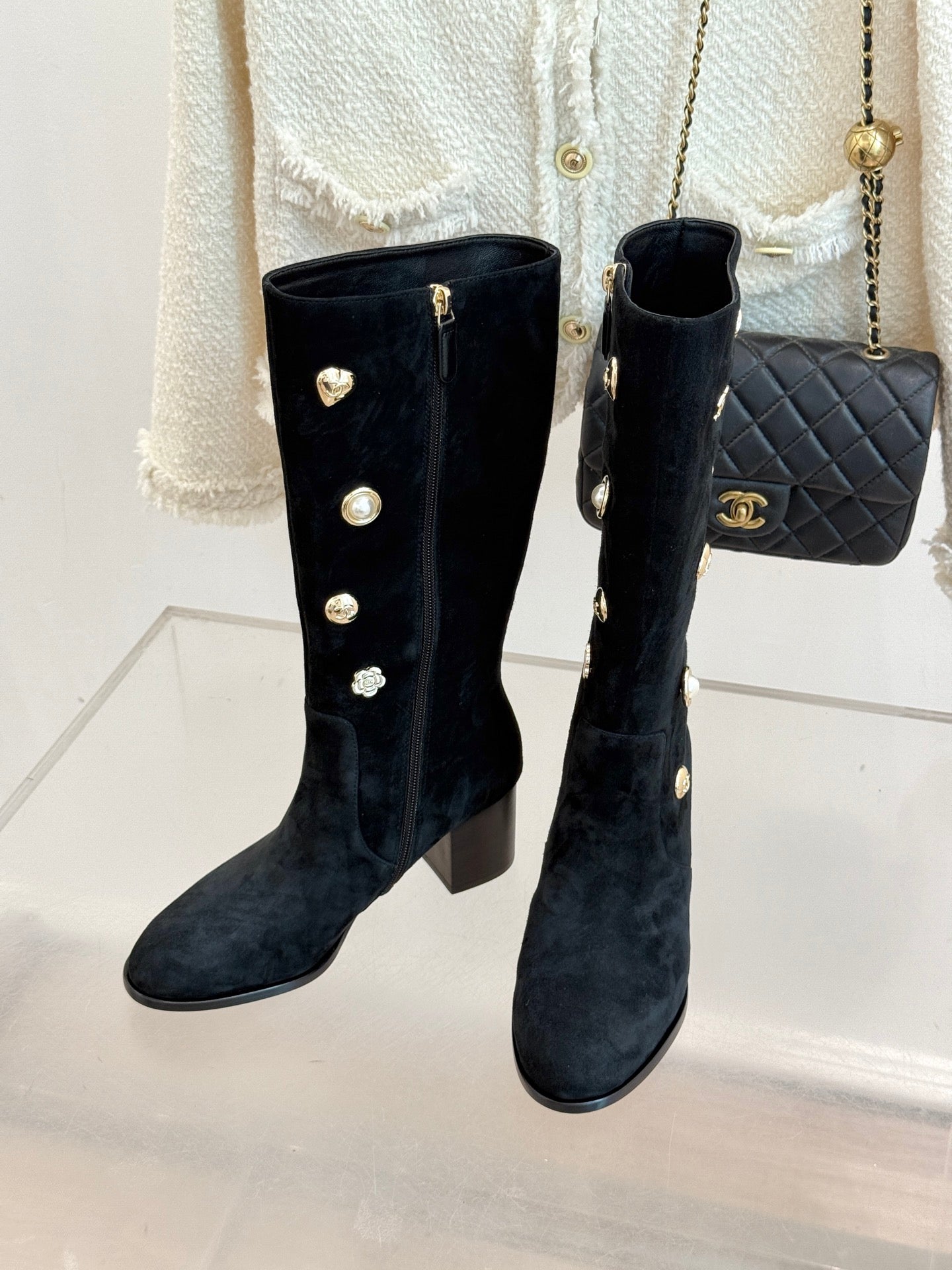 CC High Heel Boots Black Suede Mix Charm 512032