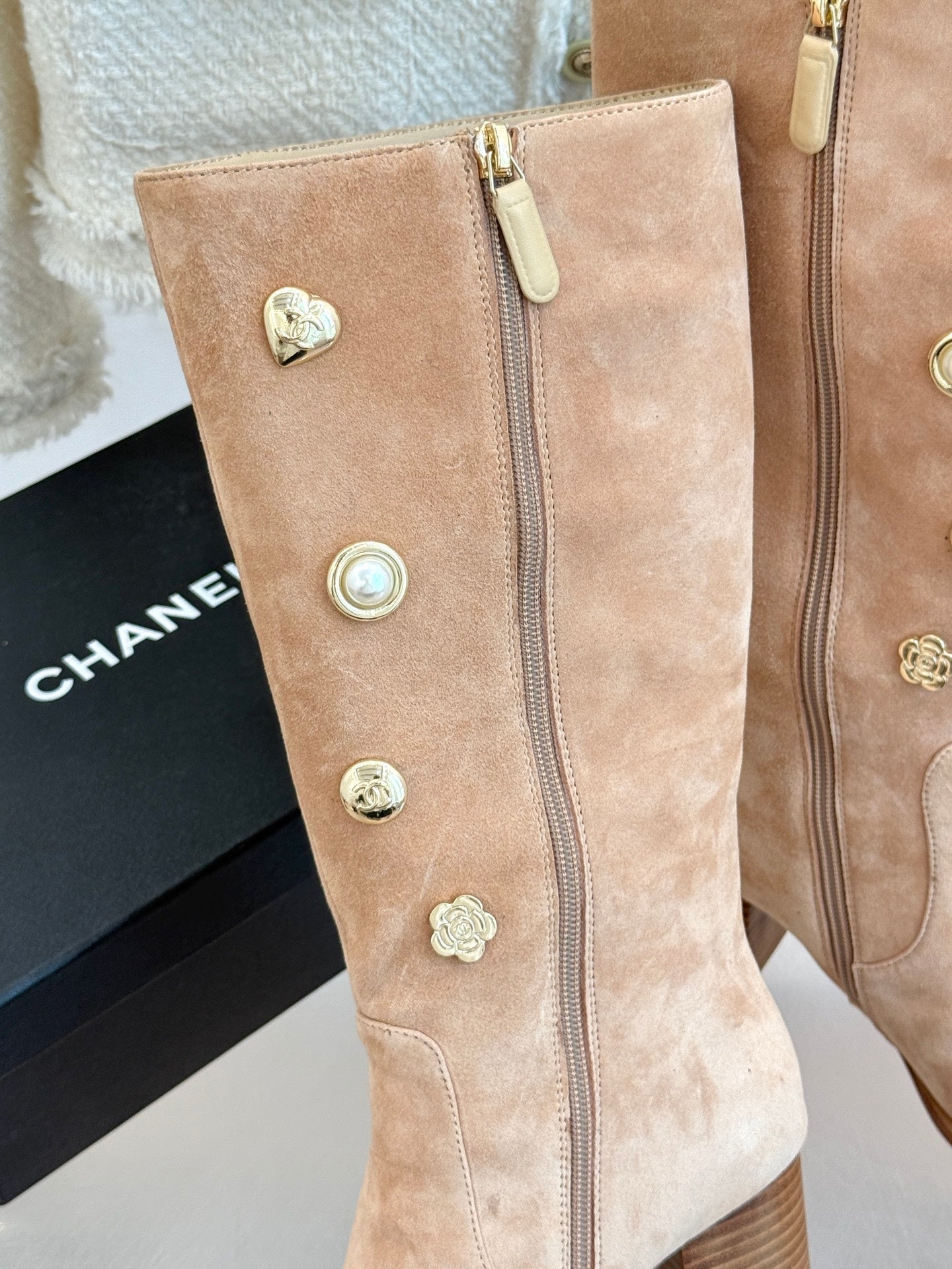 CC High Heel Boots Beige Suede Mix Charm 512033