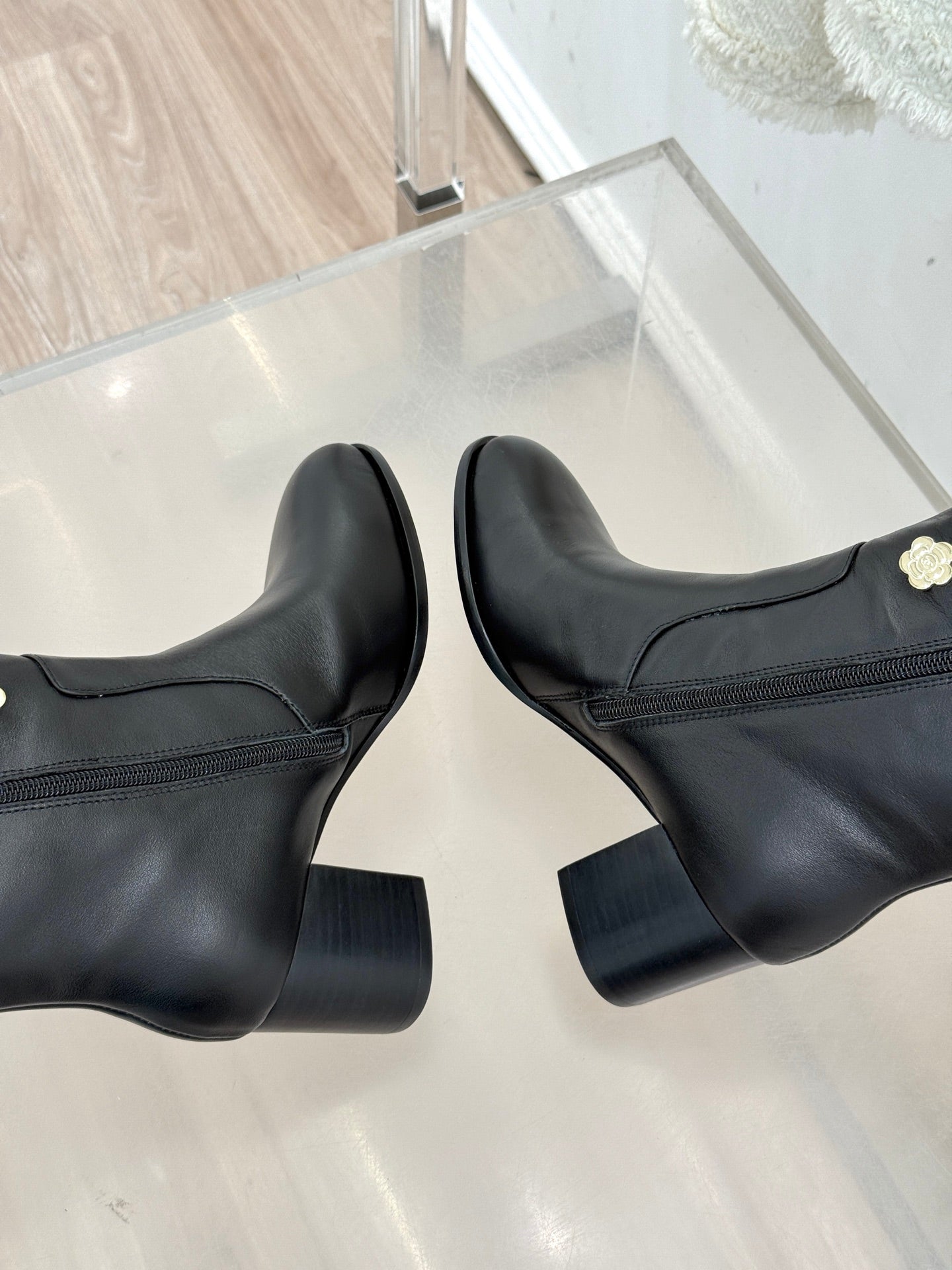 CC High Heel Boots Black Sheepskin Mix Charm 512034