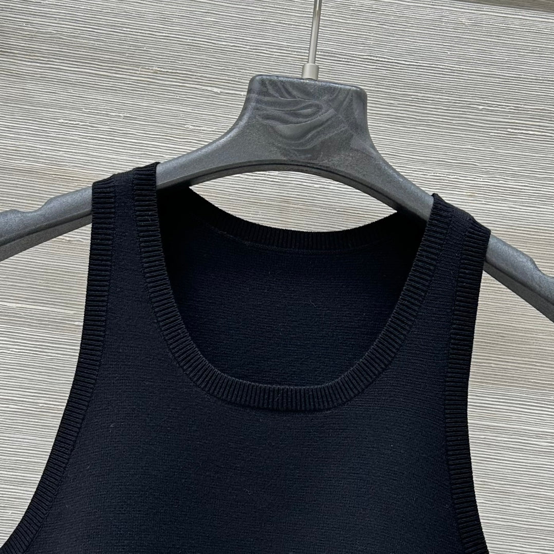 CD 25 Embroidery Knitted Vest Top Black Polyester Cotton