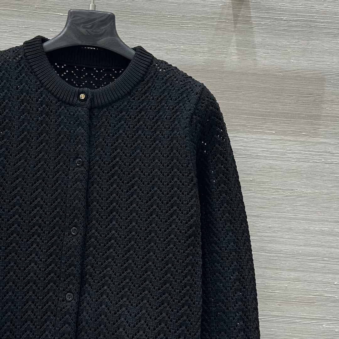 Gucci 25 Hollow Knitted Cardigan Black Polyester Fiber